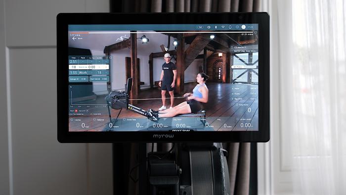 Image of the MyRow Rowing Screen attached to a Concept2 Model D
