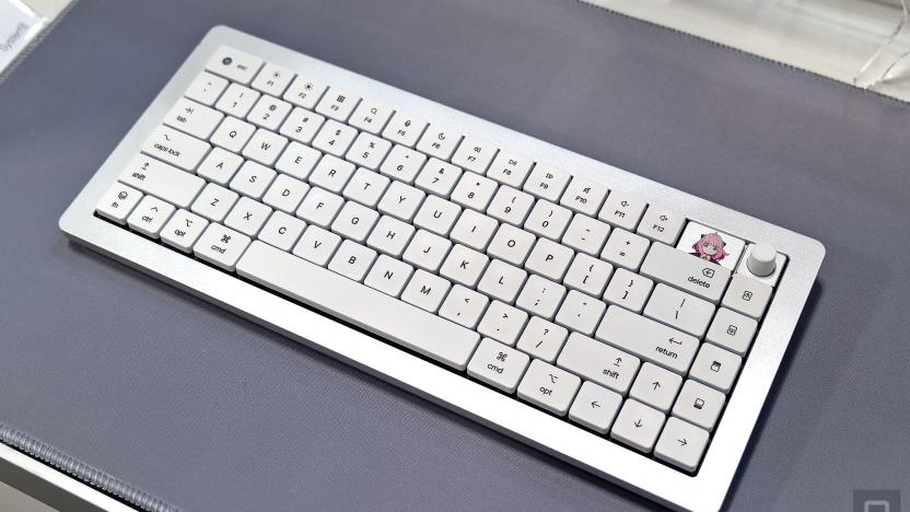 The Monokei Systems low-profile keyboard in Cupertino Silver and an optional Spy X Family faceplate. 